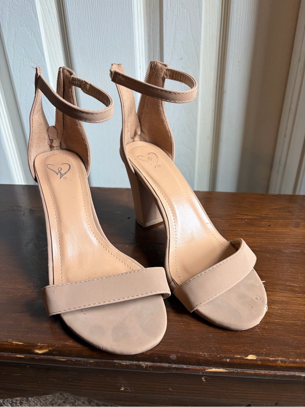 Ankle Strap Block Heel Sandals - Nude
